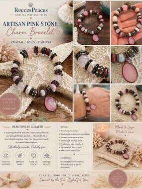 Pink Stone Pendant Bracelet | Coastal Artisan Statement Stretch
